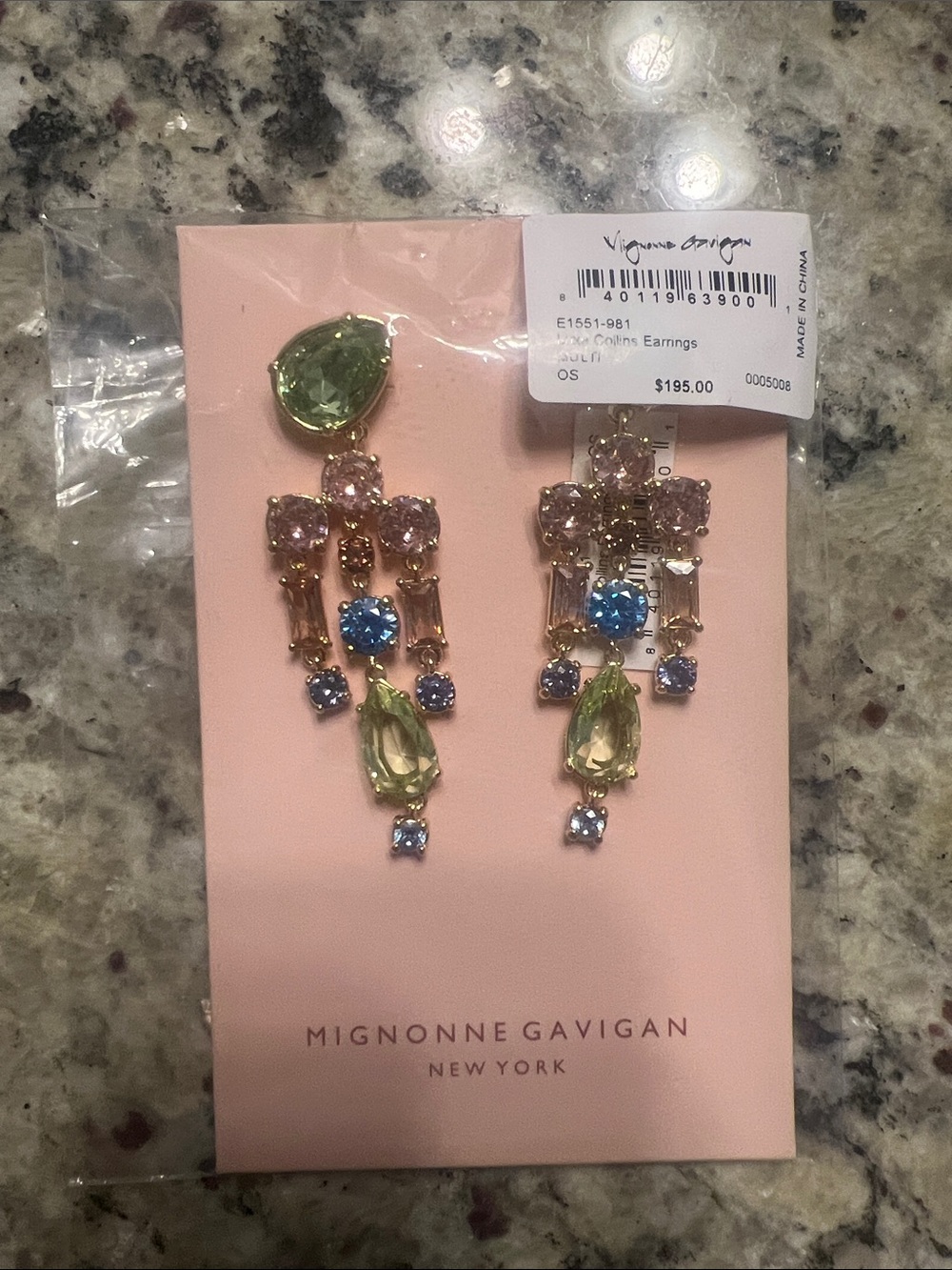 Mignonne Gavigan Pastel Green & Blue Crystal Chandelier Earrings